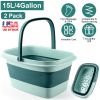 2 Pack Collapsible Foot Bath Basin 15L/4Gallon Foot Soak Tub Multifunctional Foot Bucket with Handle 8 Massage Rollers 54 SPA Bumps