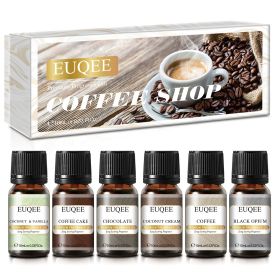 EUQEE 6PCS Fragrance Oil Gift Set For Diffuser Coffee Shop Bakery Harvest Spice Pumpkin Pie Sweet Fruit Aroma Essential Oils (NET WT: 10ml, Color: Coffee Shop)