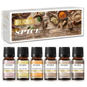 EUQEE 6PCS Fragrance Oil Gift Set For Diffuser Coffee Shop Bakery Harvest Spice Pumpkin Pie Sweet Fruit Aroma Essential Oils (NET WT: 10ml, Color: Spice)