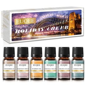 EUQEE 6PCS Fragrance Oil Gift Set For Diffuser Coffee Shop Bakery Harvest Spice Pumpkin Pie Sweet Fruit Aroma Essential Oils (NET WT: 10ml, Color: Holiday Cheer)