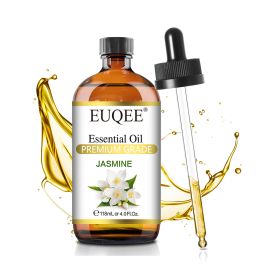 EUQEE 118ML Essential Oils with Glass Dropper|Aromatherapy, Humidifier, DIY Soap Jasmine Eucalyptus Vanilla Peppermint Aroma Oils (NET WT: 118ml, Color: Jasmine)