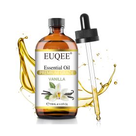 EUQEE 118ML Essential Oils with Glass Dropper|Aromatherapy, Humidifier, DIY Soap Jasmine Eucalyptus Vanilla Peppermint Aroma Oils (NET WT: 118ml, Color: Vanilla)