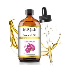 EUQEE 118ML Essential Oils with Glass Dropper|Aromatherapy, Humidifier, DIY Soap Jasmine Eucalyptus Vanilla Peppermint Aroma Oils (NET WT: 118ml, Color: Geranium)