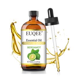 EUQEE 118ML Essential Oils with Glass Dropper|Aromatherapy, Humidifier, DIY Soap Jasmine Eucalyptus Vanilla Peppermint Aroma Oils (NET WT: 118ml, Color: Bergamot)