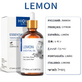 HIQILI 100ML Lavender Jasmine Rose Vanilla Mint Eucalyptus Lemon Essential Oils for Diffuser, Humidifier, Massage, Skin, Hair (NET WT: 100ml, Color: Lemon)