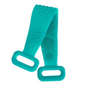 Silicone Back Scrubber Belt For Shower Exfoliating Foaming Body Wash Strap Brush Bristles Massage Dots W/ Adhesive Hook (Option: Green)